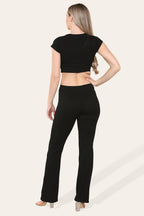 Tie Belt Front Cropped Loungewear Ribbed Trousers Set - AX Labels
