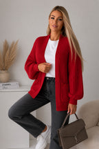 Ladies Over-sized Cropped Short Balloon Pocket Knitted Cardigan