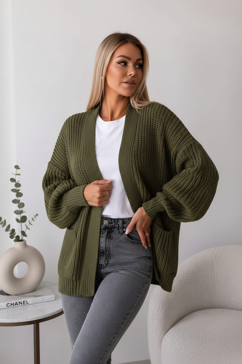 Womens Crop Balloon Pocket Cardigan