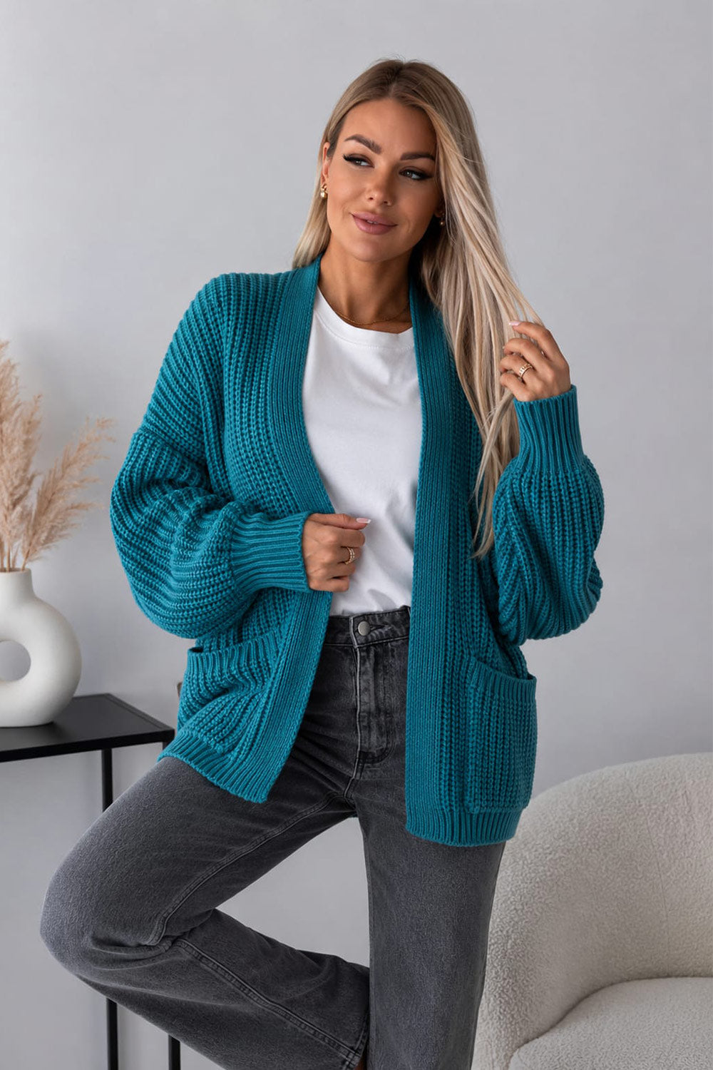 Womens Crop Balloon Pocket Cardigan