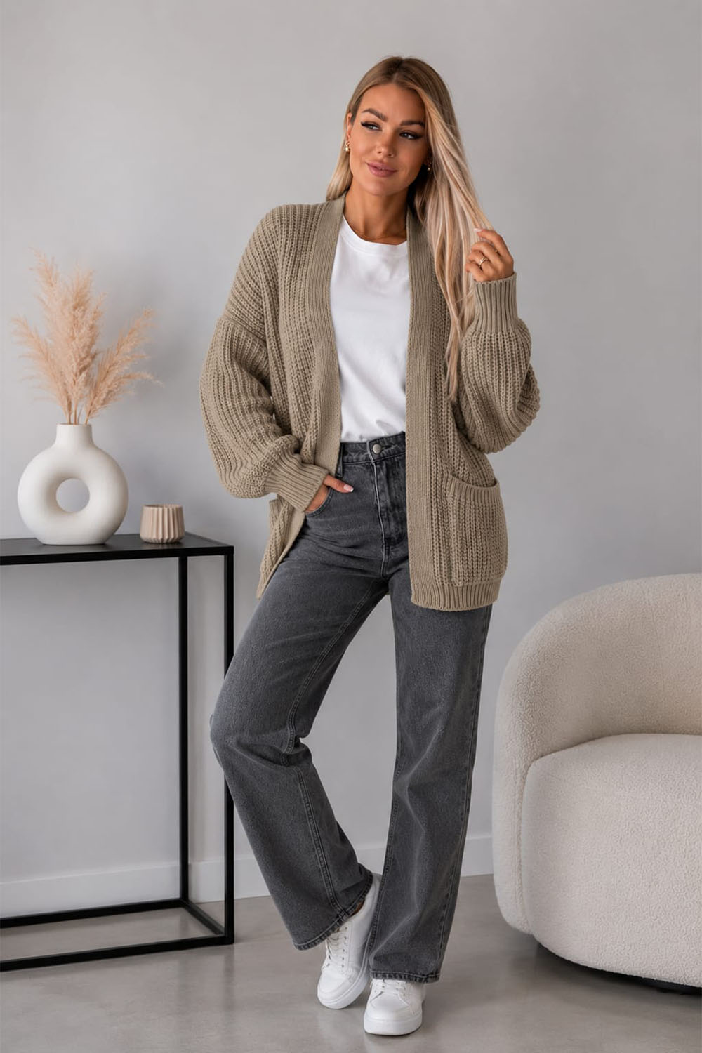 Womens Crop Balloon Pocket Cardigan