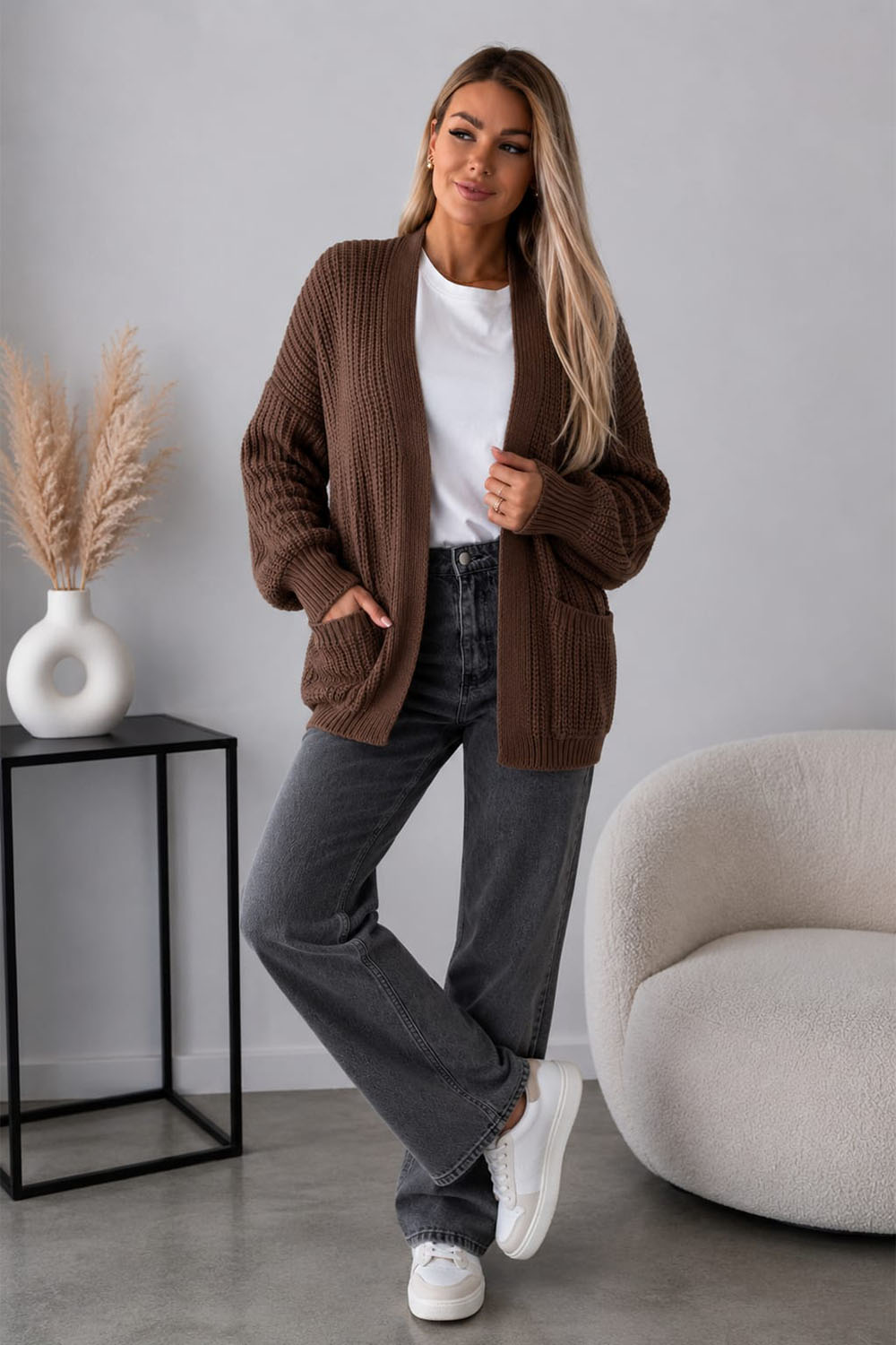 Womens Crop Balloon Pocket Cardigan