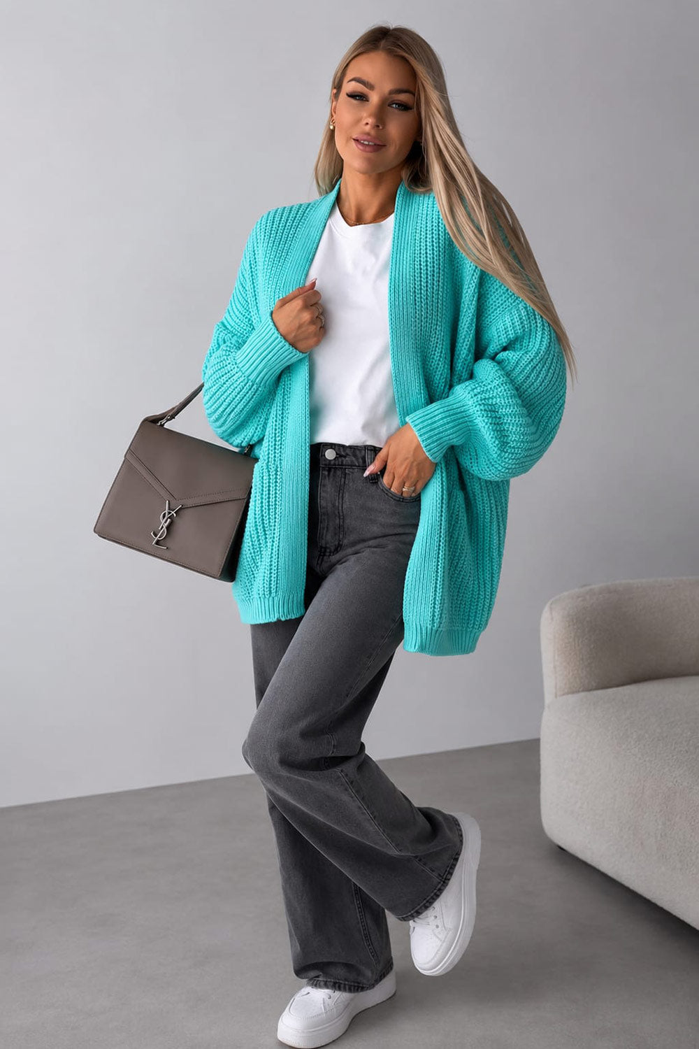 Womens Crop Balloon Pocket Cardigan
