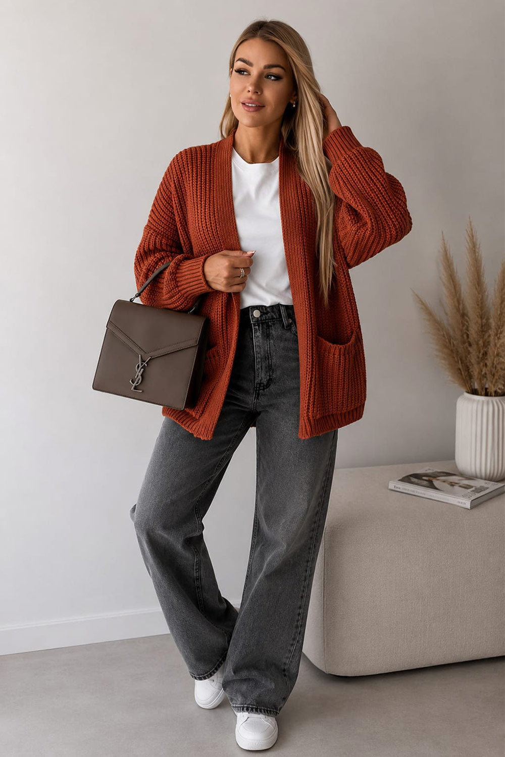 Womens Crop Balloon Pocket Cardigan