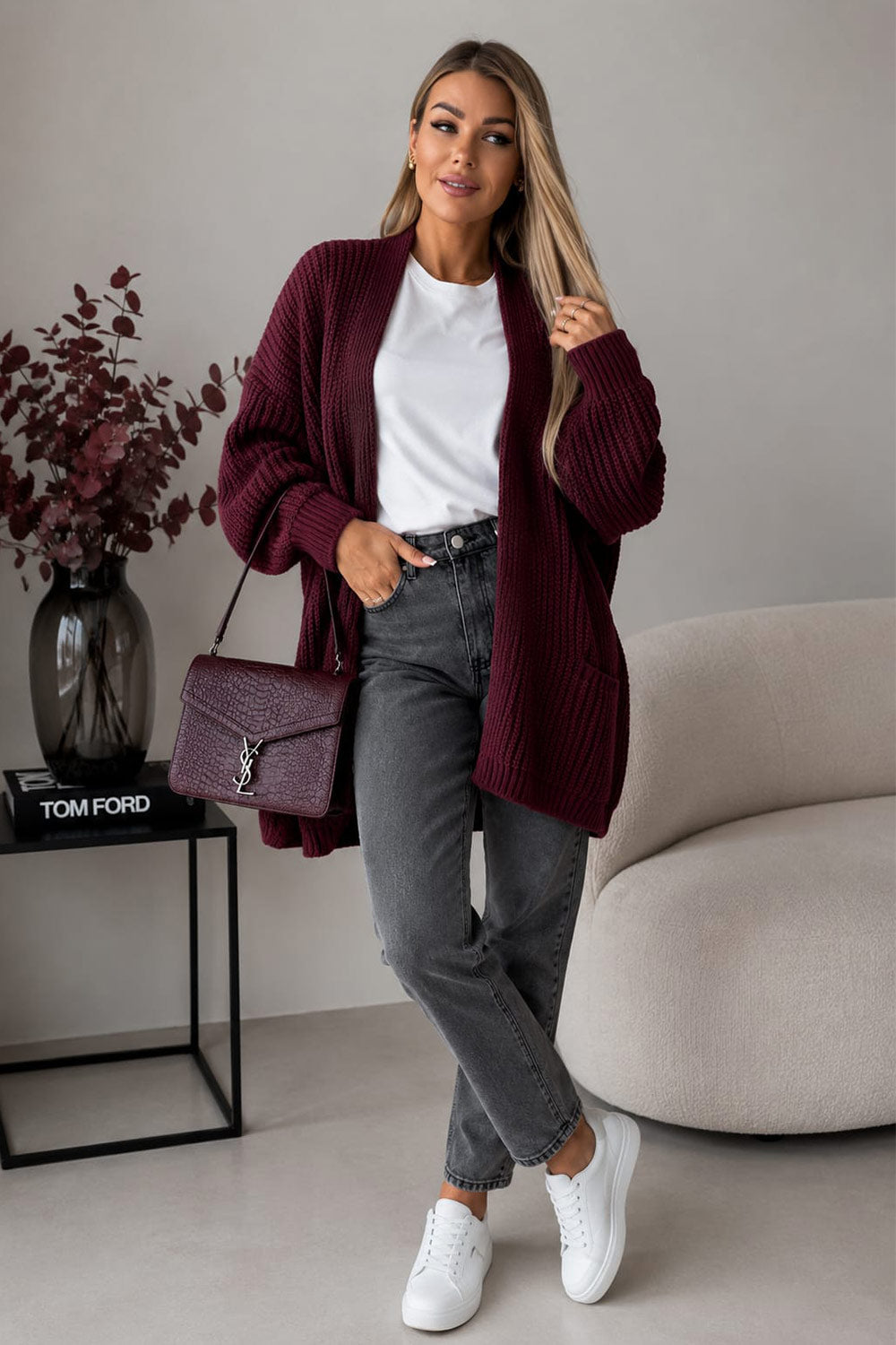 Womens Crop Balloon Pocket Cardigan