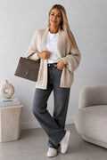 Ladies Over-sized Cropped Short Balloon Pocket Knitted Cardigan