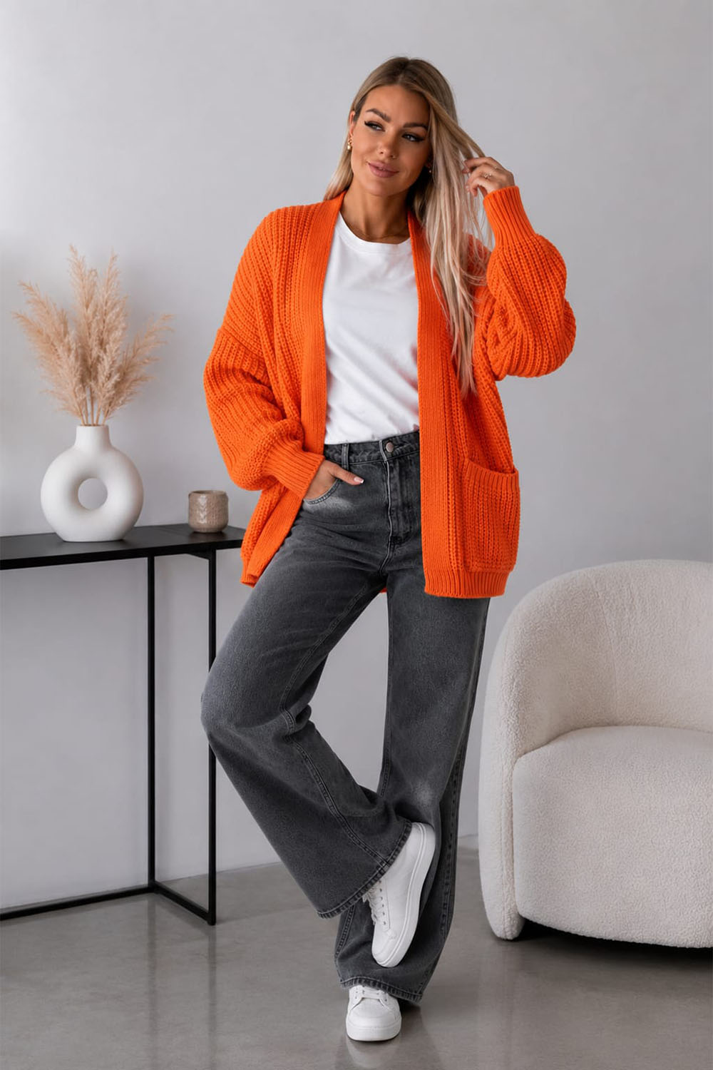 Womens Crop Balloon Pocket Cardigan