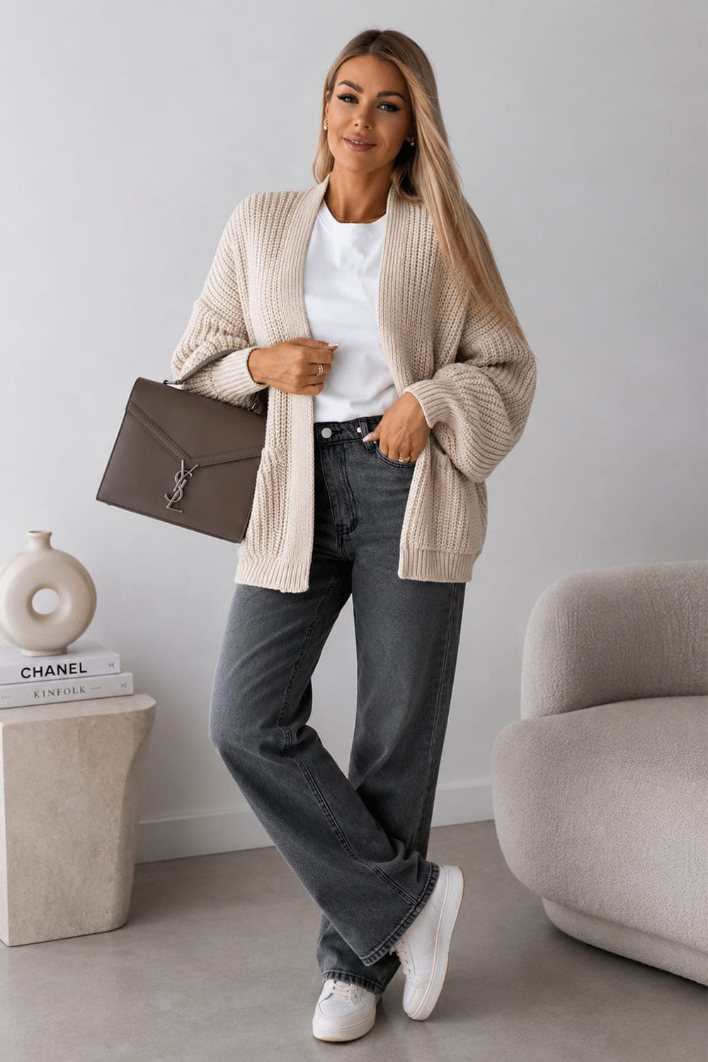 Womens Crop Balloon Pocket Cardigan