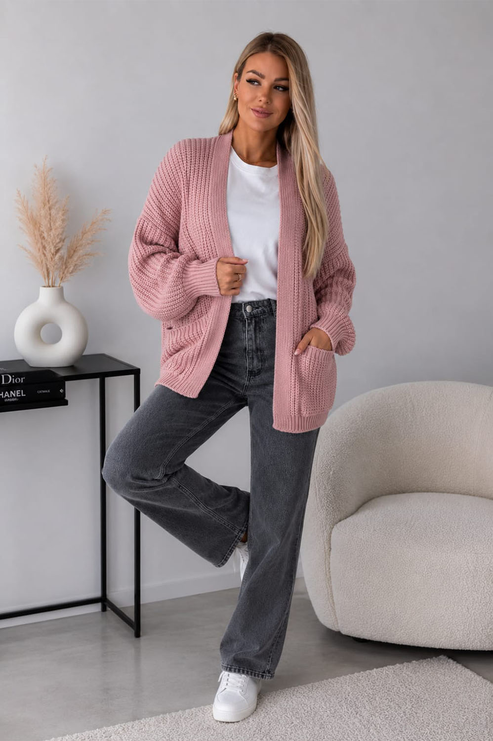Womens Crop Balloon Pocket Cardigan