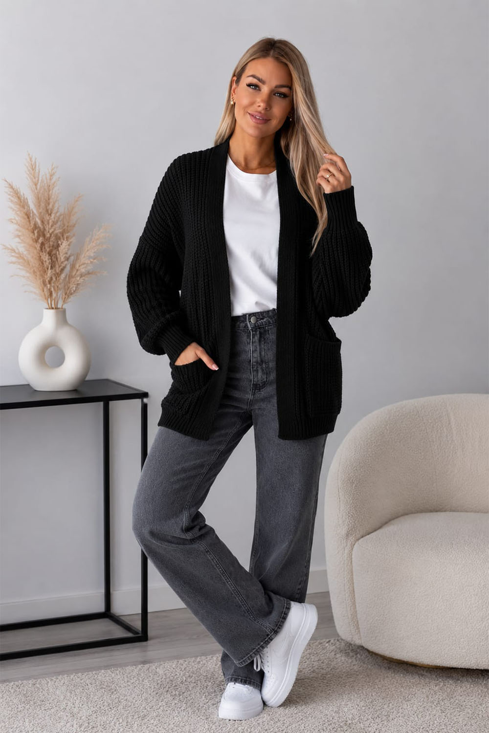 Womens Crop Balloon Pocket Cardigan