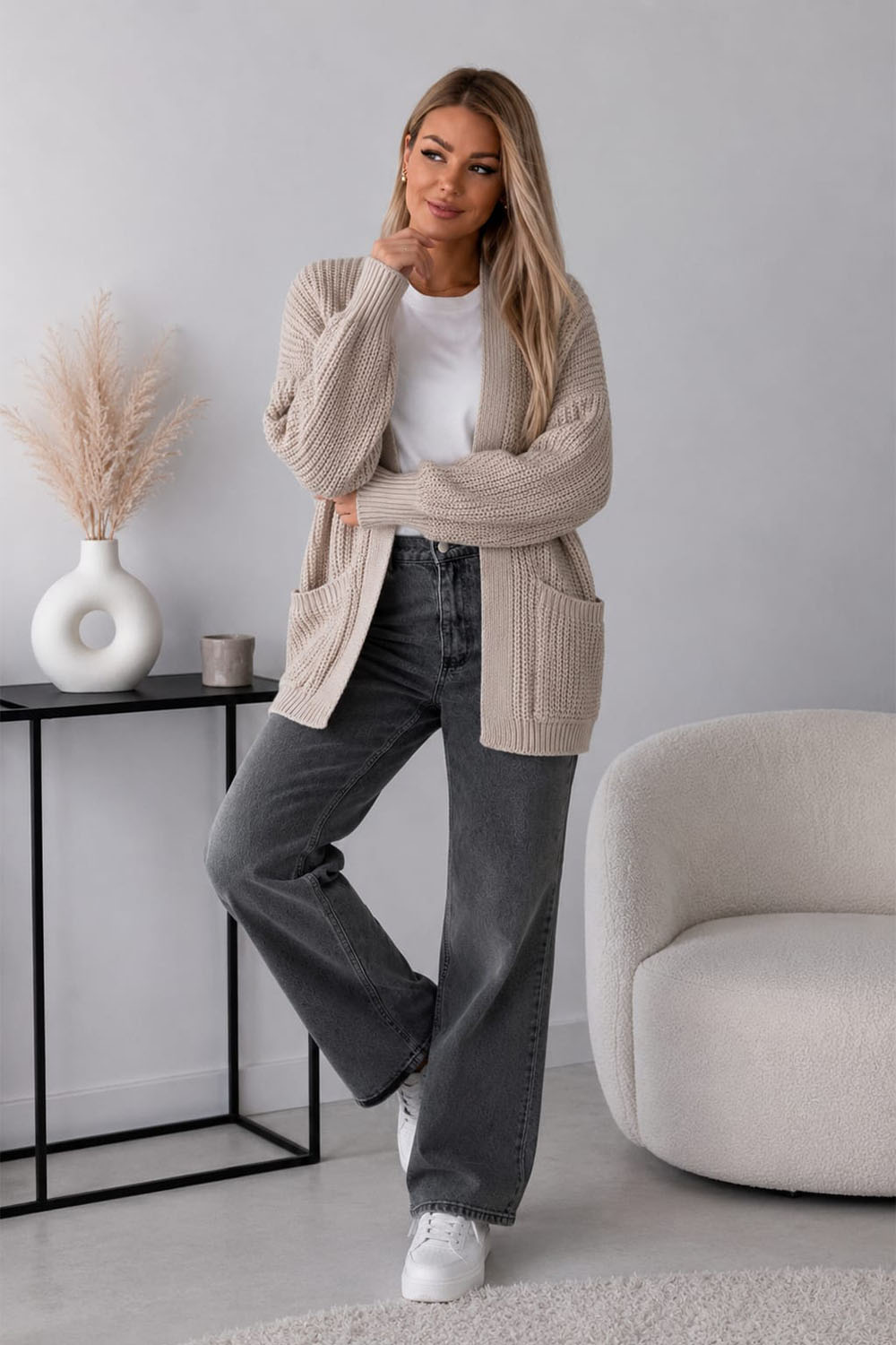 Womens Crop Balloon Pocket Cardigan