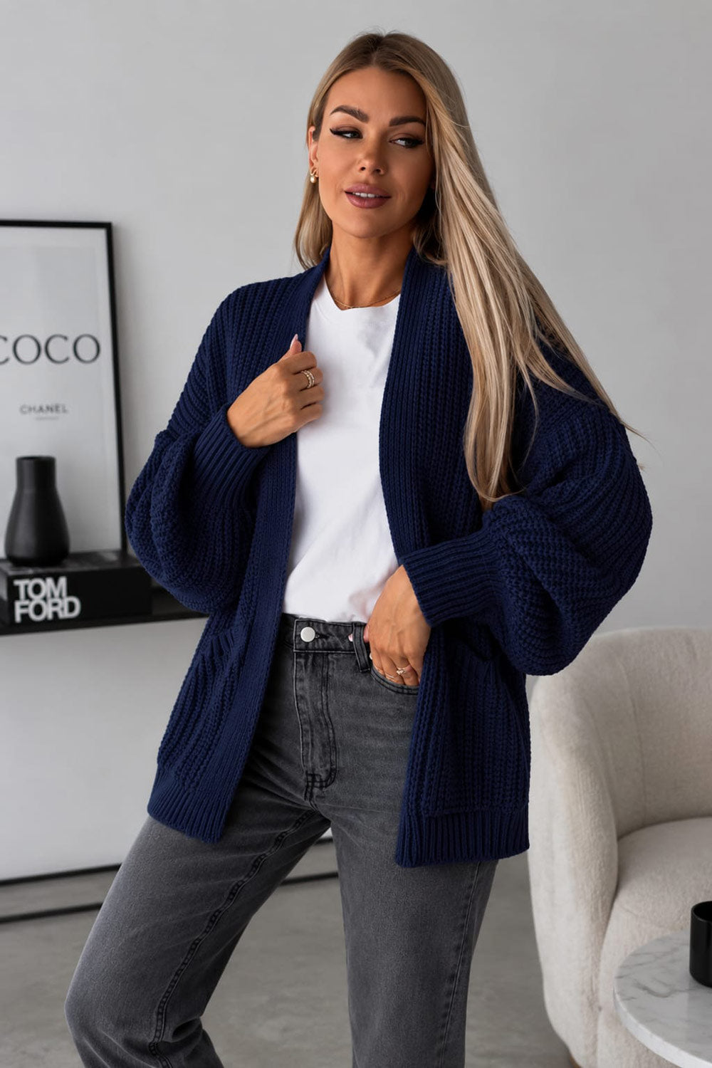 Womens Crop Balloon Pocket Cardigan