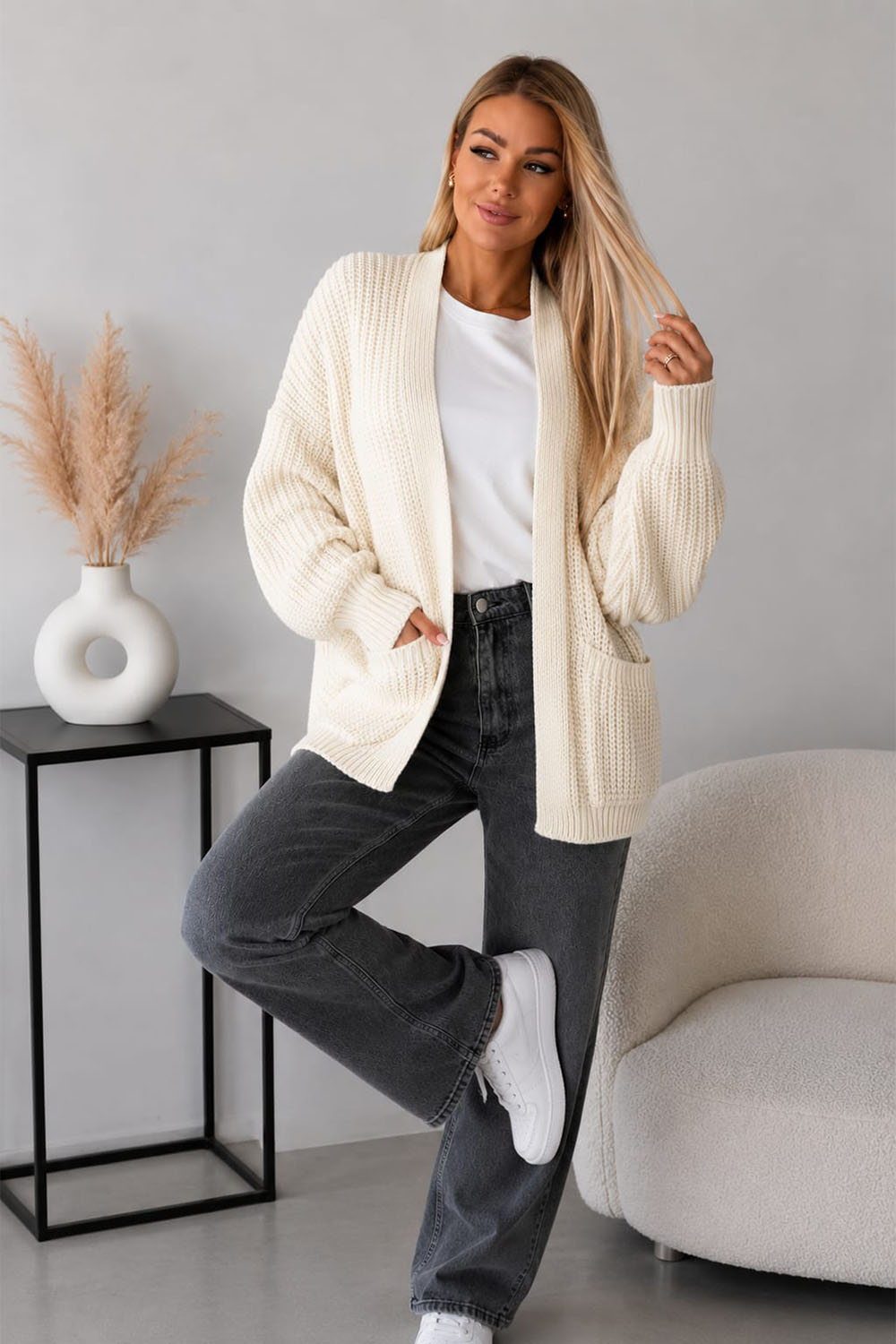 Womens Crop Balloon Pocket Cardigan
