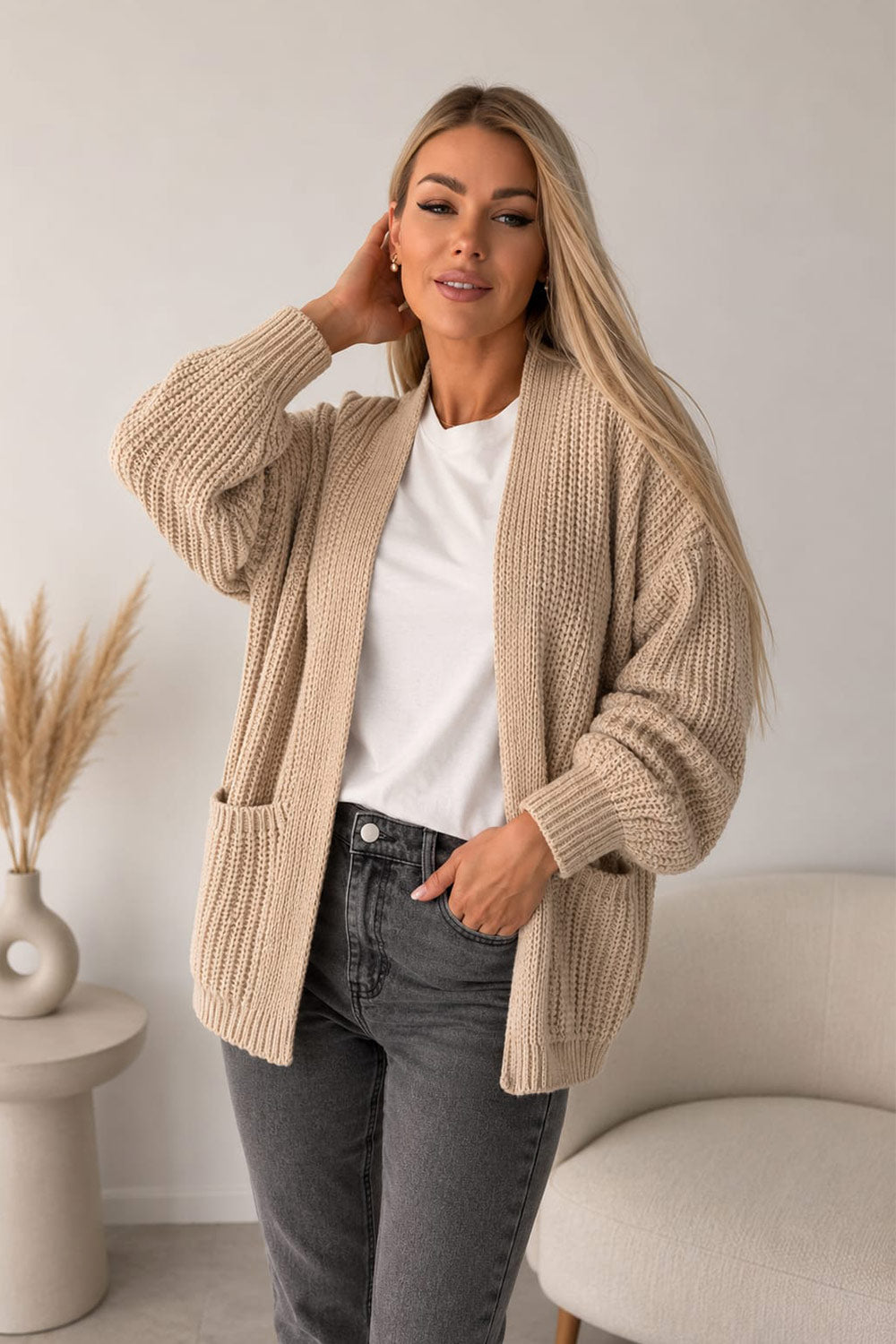 Womens Crop Balloon Pocket Cardigan