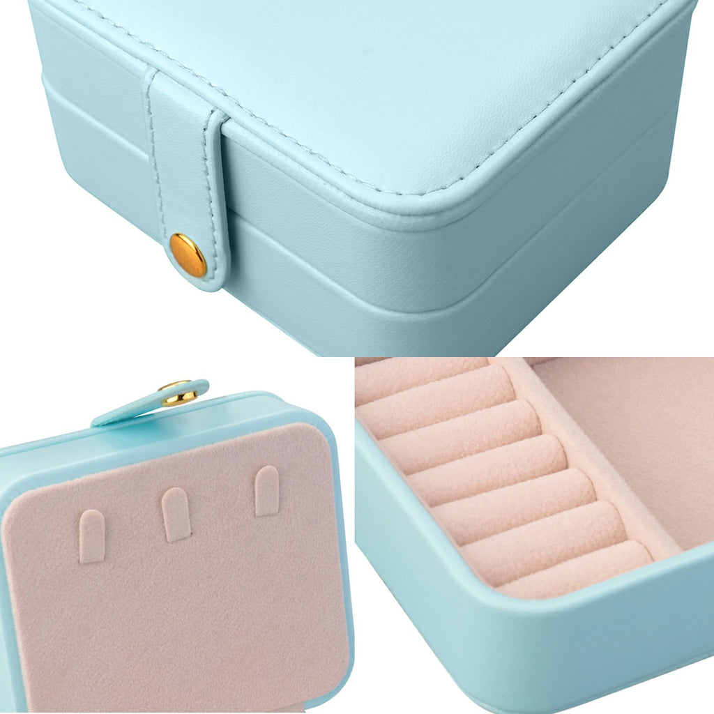 Creative Small Jewelry Box Multilayer Portable Travel Jewelry Box Leather Earrings Storage Box - Light Blue