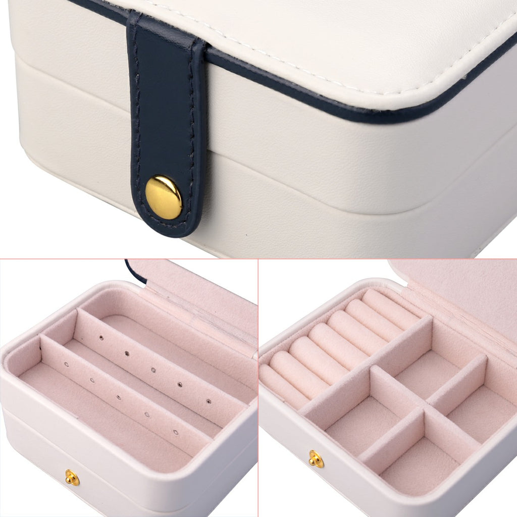 Creative Small Jewelry Box Multilayer Portable Travel Jewelry Box Leather Earrings Storage Box - Light Blue
