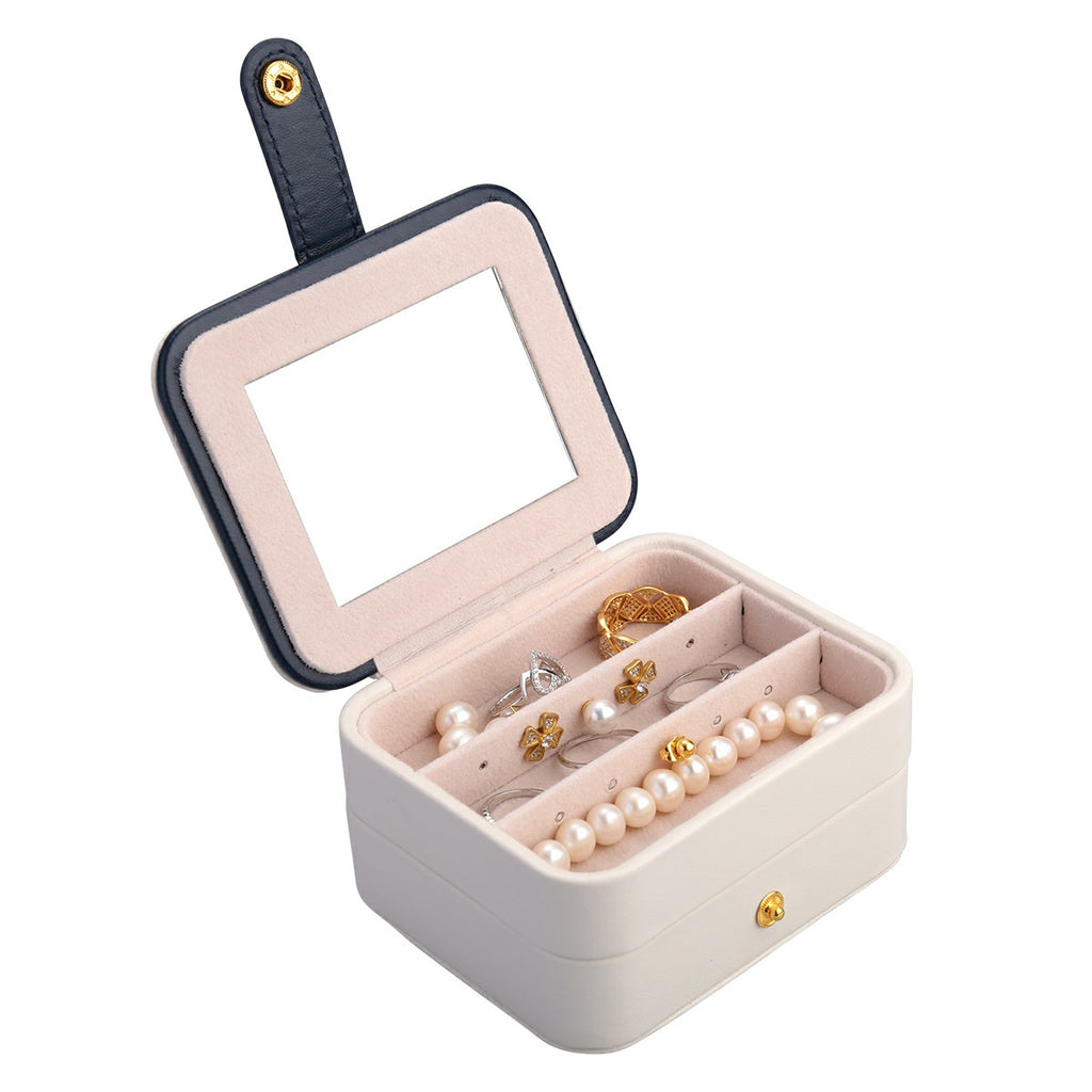 Creative Small Jewelry Box Multilayer Portable Travel Jewelry Box Leather Earrings Storage Box - Light Blue