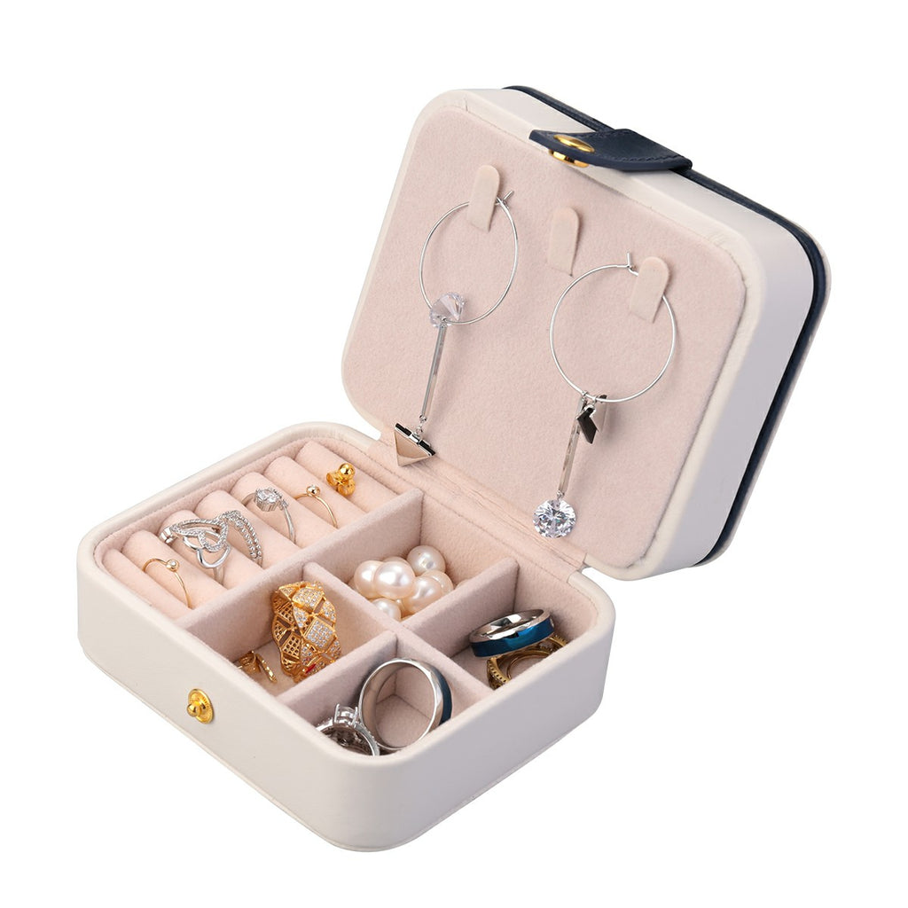 Creative Small Jewelry Box Multilayer Portable Travel Jewelry Box Leather Earrings Storage Box - Light Blue