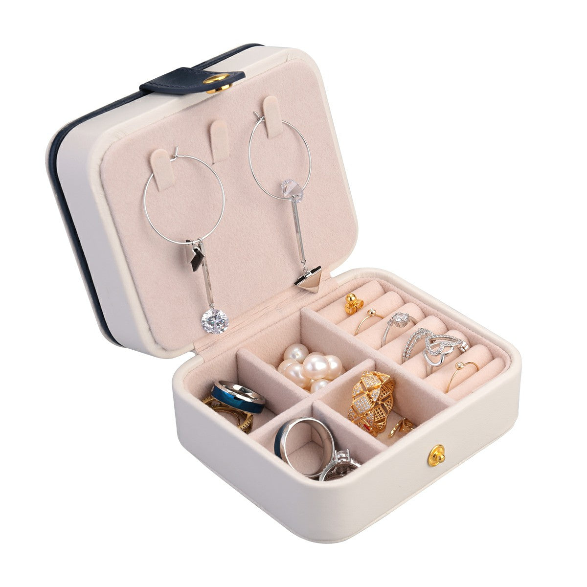 Creative Small Jewelry Box Multilayer Portable Travel Jewelry Box Leather Earrings Storage Box - Light Blue