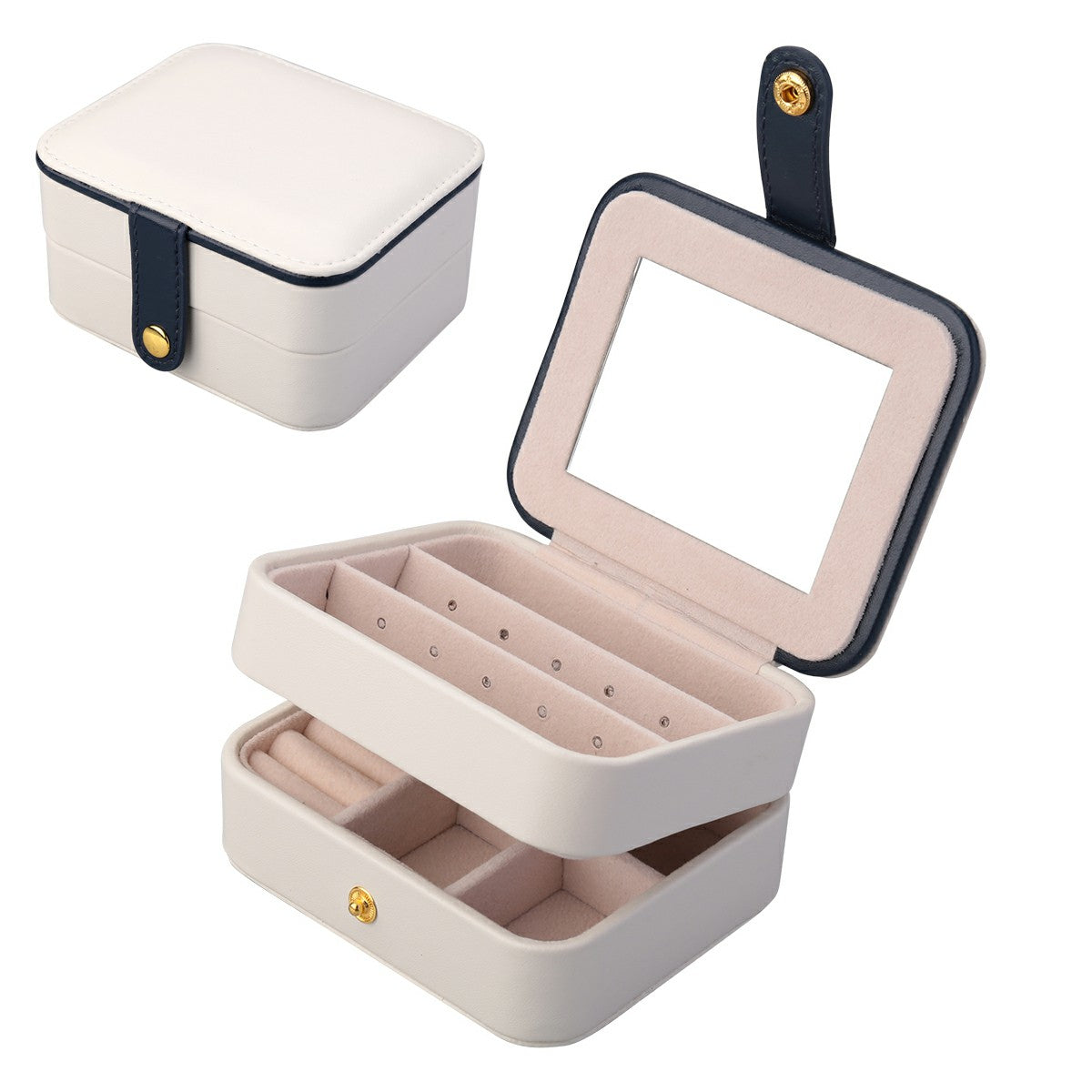 Creative Small Jewelry Box Multilayer Portable Travel Jewelry Box Leather Earrings Storage Box - Light Blue