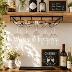 5 Slot Under Cabinet Wine Glass Rack Black Metal Stemware Holder Storage Organiser for Home Bar
