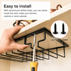 5 Slot Under Cabinet Wine Glass Rack Black Metal Stemware Holder Storage Organiser for Home Bar