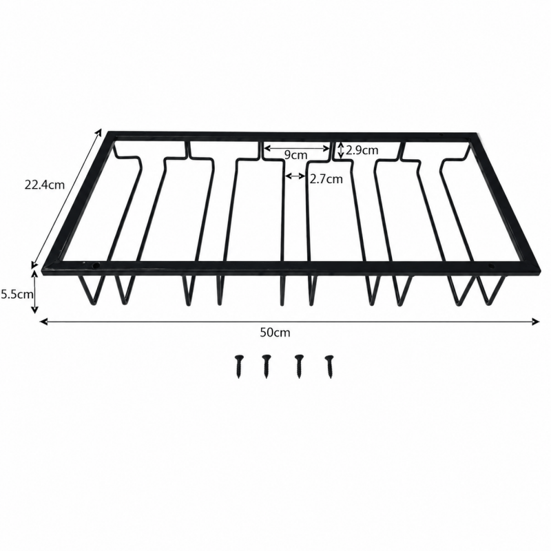 5 Slot Under Cabinet Wine Glass Rack Black Metal Stemware Holder Storage Organiser for Home Bar