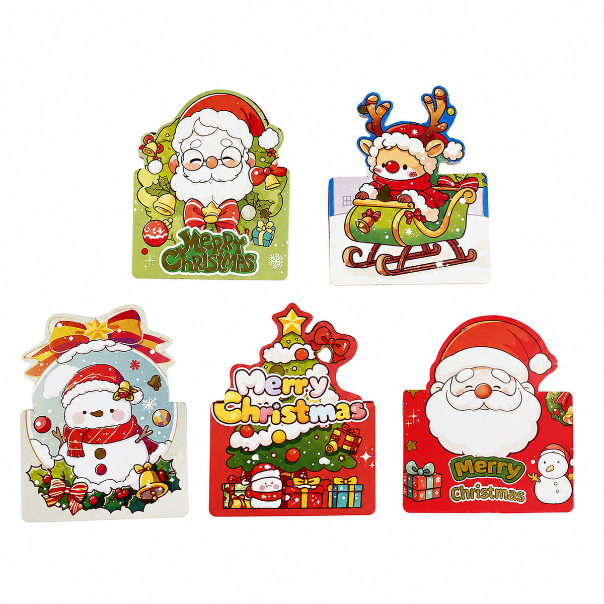 30pcs Christmas Cards 5 Designs 3D Fold-Out Xmas Greeting Cards Kids Party