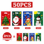 50pcs Christmas Gift Bags 4 Designs Santa Snowman Party Loot Sweet Bags 25x16cm