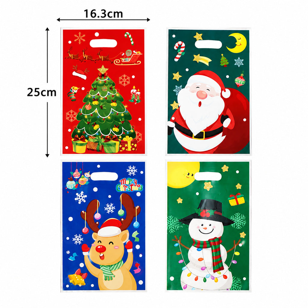50pcs Christmas Gift Bags 4 Designs Santa Snowman Party Loot Sweet Bags 25x16cm