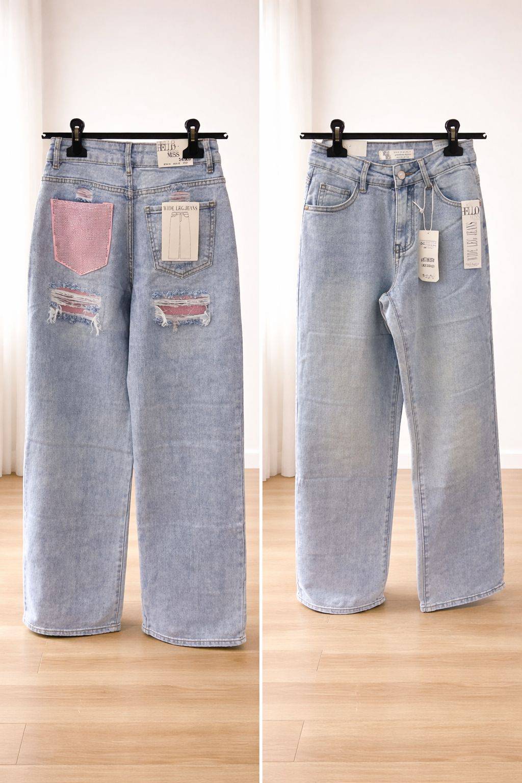 Wide-Leg Distressed Denim Jeans