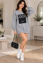 Ladies Long Sleeve oversized COCO Paris Baggy Sweatshirt Dress Top