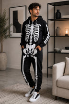 New Ladies Mens Halloween Skeleton Hooded Costume Scary Zip Up All In One unisex Jumpsuit