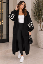 Ladies Love Print Balloon Sleeve Knit Cardigan