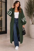 Ladies Love Print Balloon Sleeve Knit Cardigan