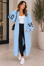 Ladies Love Print Balloon Sleeve Knit Cardigan