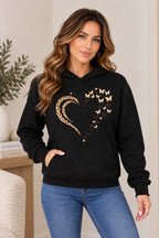 Ladies Leopard Heart Butterfly Print Oversize Hoodie Sweatshirt