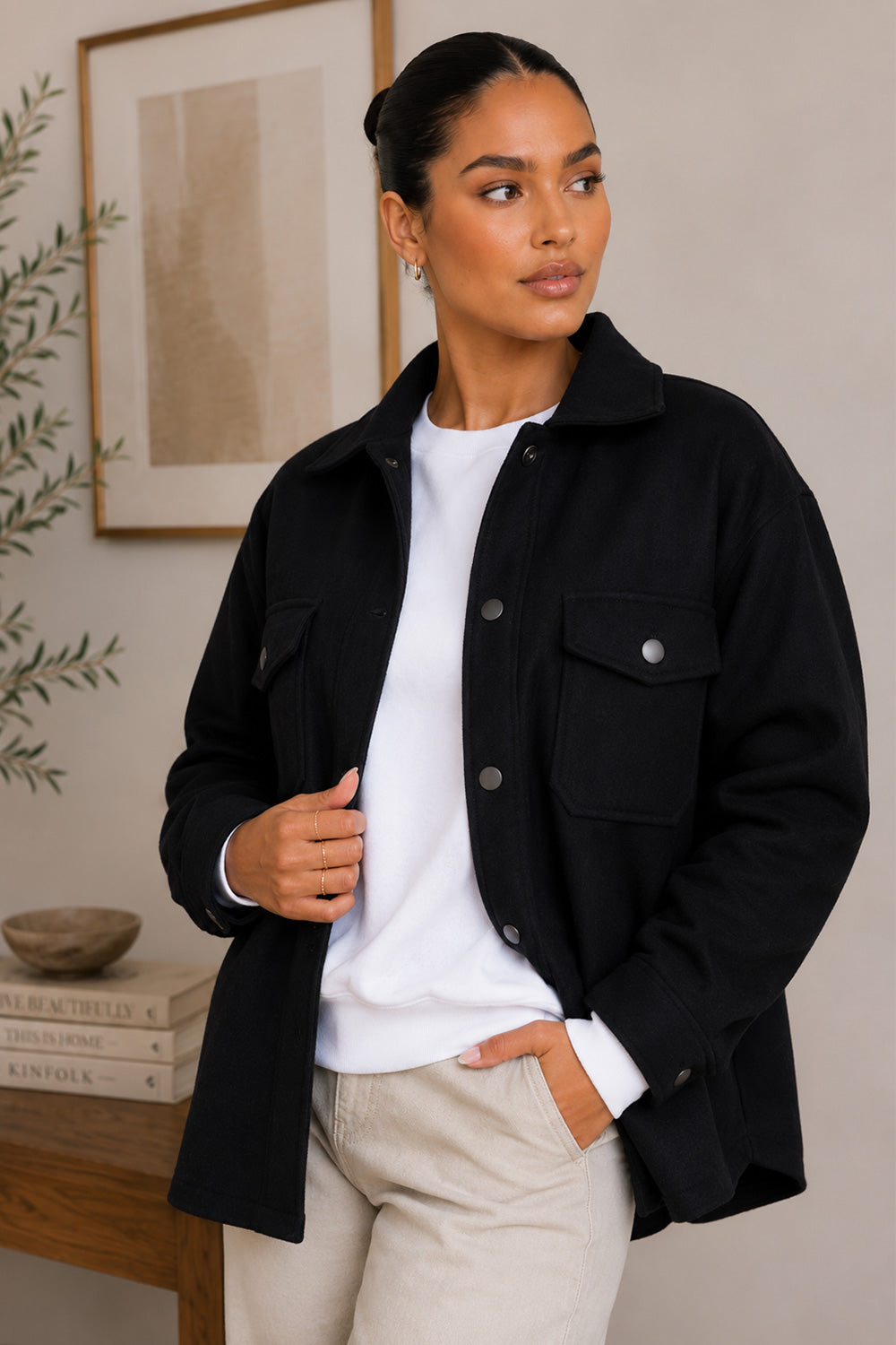 Ladies Long Sleeve Button Up Shacket