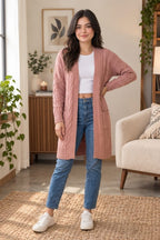 Women's Oversize Baggy Chunky Cable Knitted Pocket Long Cape Cardigan