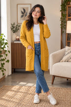 Women's Oversize Baggy Chunky Cable Knitted Pocket Long Cape Cardigan