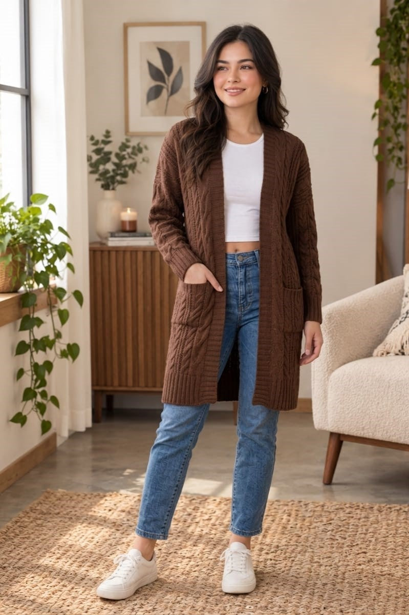 Women's Oversize Baggy Chunky Cable Knitted Pocket Long Cape Cardigan