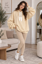 Women’s Ruched Sleeve Oversized Ladies Ribbon Hoodie Jumper Top
