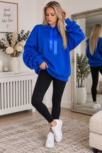 Women’s Ruched Sleeve Oversized Ladies Ribbon Hoodie Jumper Top