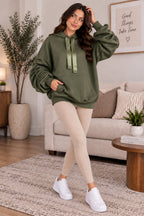 Women’s Ruched Sleeve Oversized Ladies Ribbon Hoodie Jumper Top