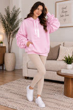 Women’s Ruched Sleeve Oversized Ladies Ribbon Hoodie Jumper Top