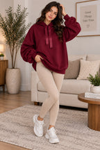 Women’s Ruched Sleeve Oversized Ladies Ribbon Hoodie Jumper Top