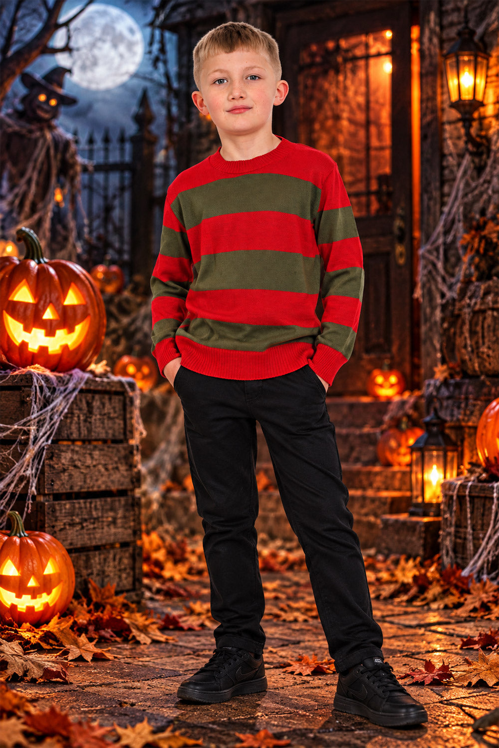 Nightmare Demon Children's Red and Green Stripe Knitted Jumper