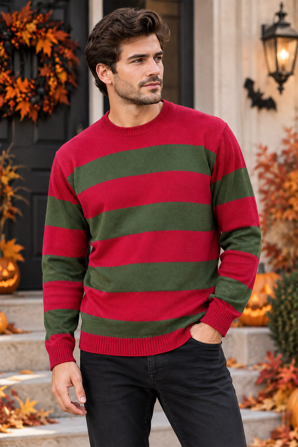 Nightmare Demon Men Red and Green Stripe Knitted Jumper