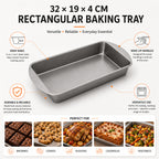 Rectangular Baking Tray 32 x 19 x 4cm Deep Oven Baking Pan, Metal Roasting Tray for Cakes, Brownies, Lasagne and Everyday Cooking
