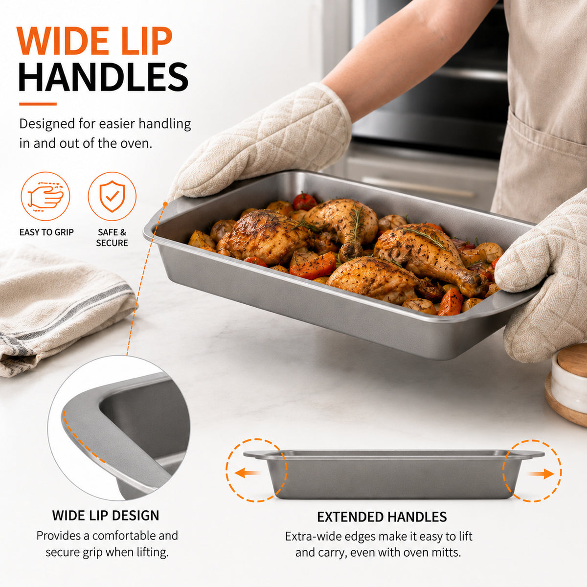 Rectangular Baking Tray 32 x 19 x 4cm Deep Oven Baking Pan, Metal Roasting Tray for Cakes, Brownies, Lasagne and Everyday Cooking